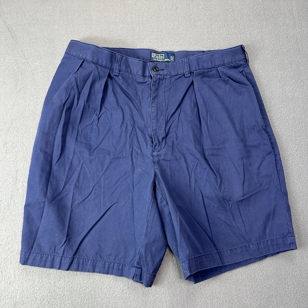 Vintage Polo Ralph Lauren Tyler Shorts Mens 38 Blue Double Pleated 8.5" Preppy